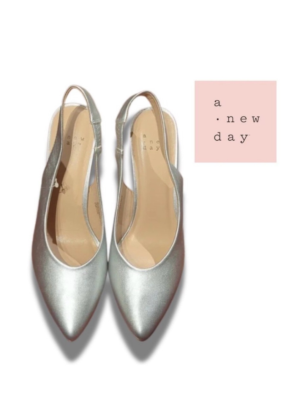 NEW a new day Silver Pointed-Toe Slingback High Heel Pumps - Size: 8